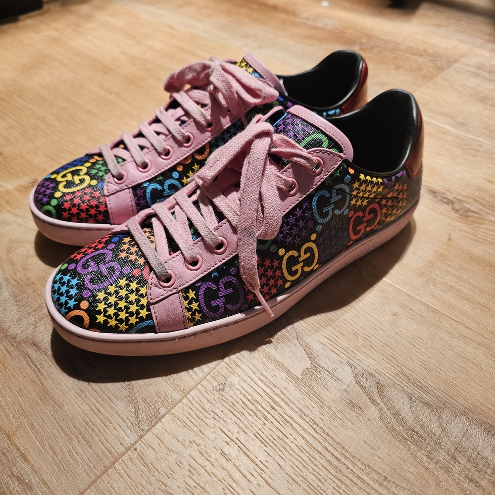 Gucci GG womens Monogram Psychedelic Ace Sneakers Multicolor Pink EU 37.5 - Picture 3 of 7